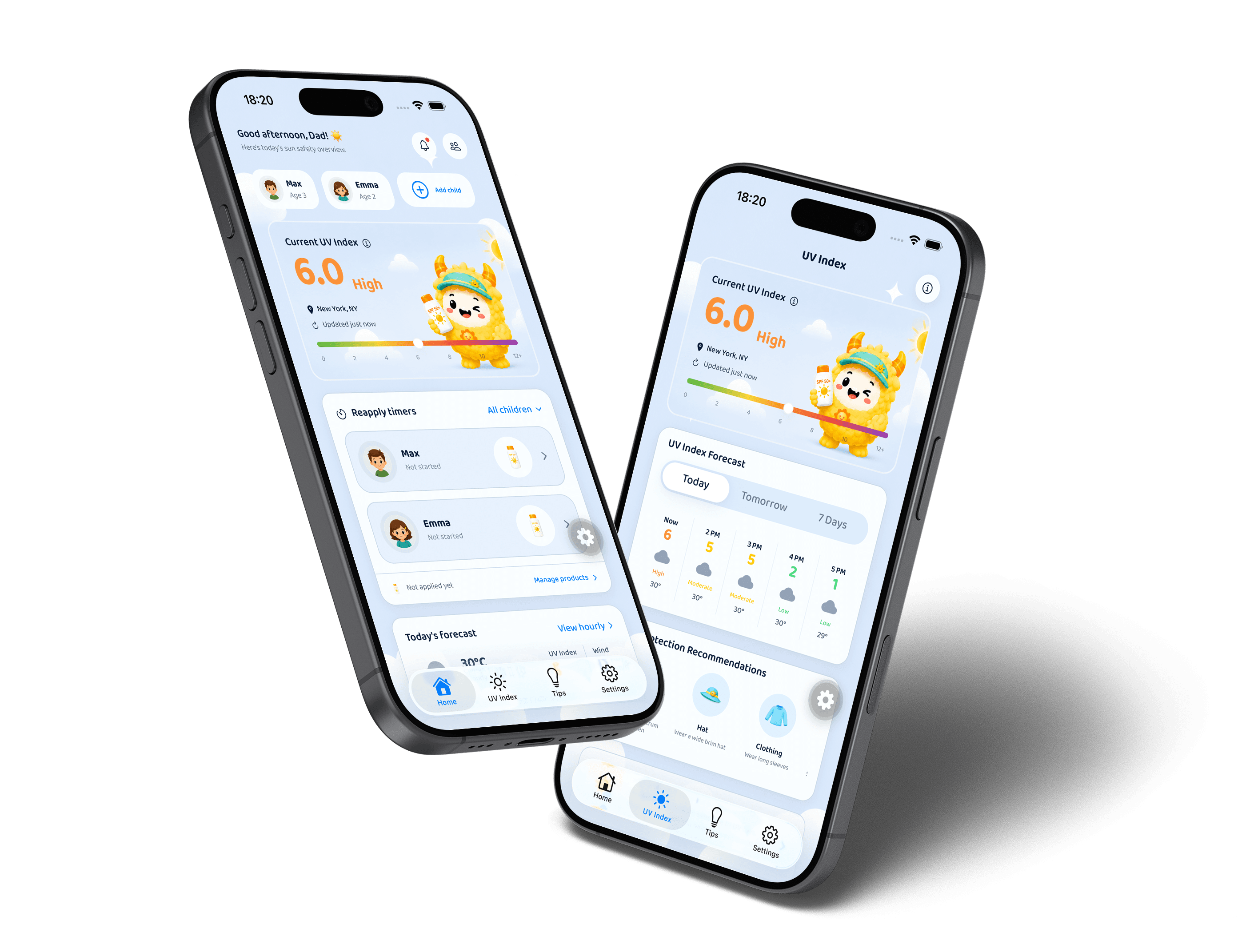SunscreenBuddy app showing the current UV index and sunscreen reminders